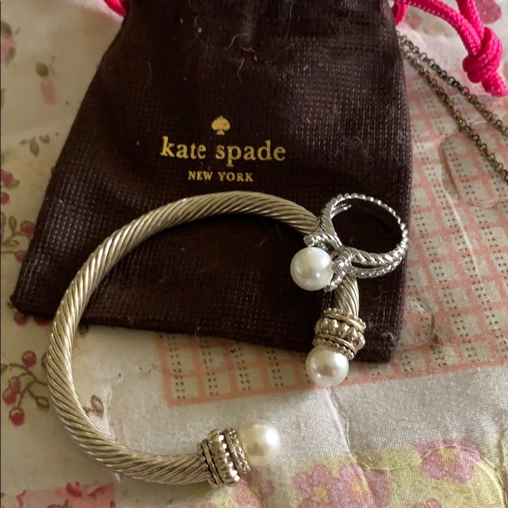 Kate Spade faux pearl dangle & matching pearl ring